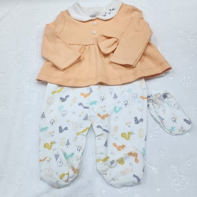 Baby Girl Gift Set – 3PCS Cotton Outfit with Squirrel Design (3–6 Months)