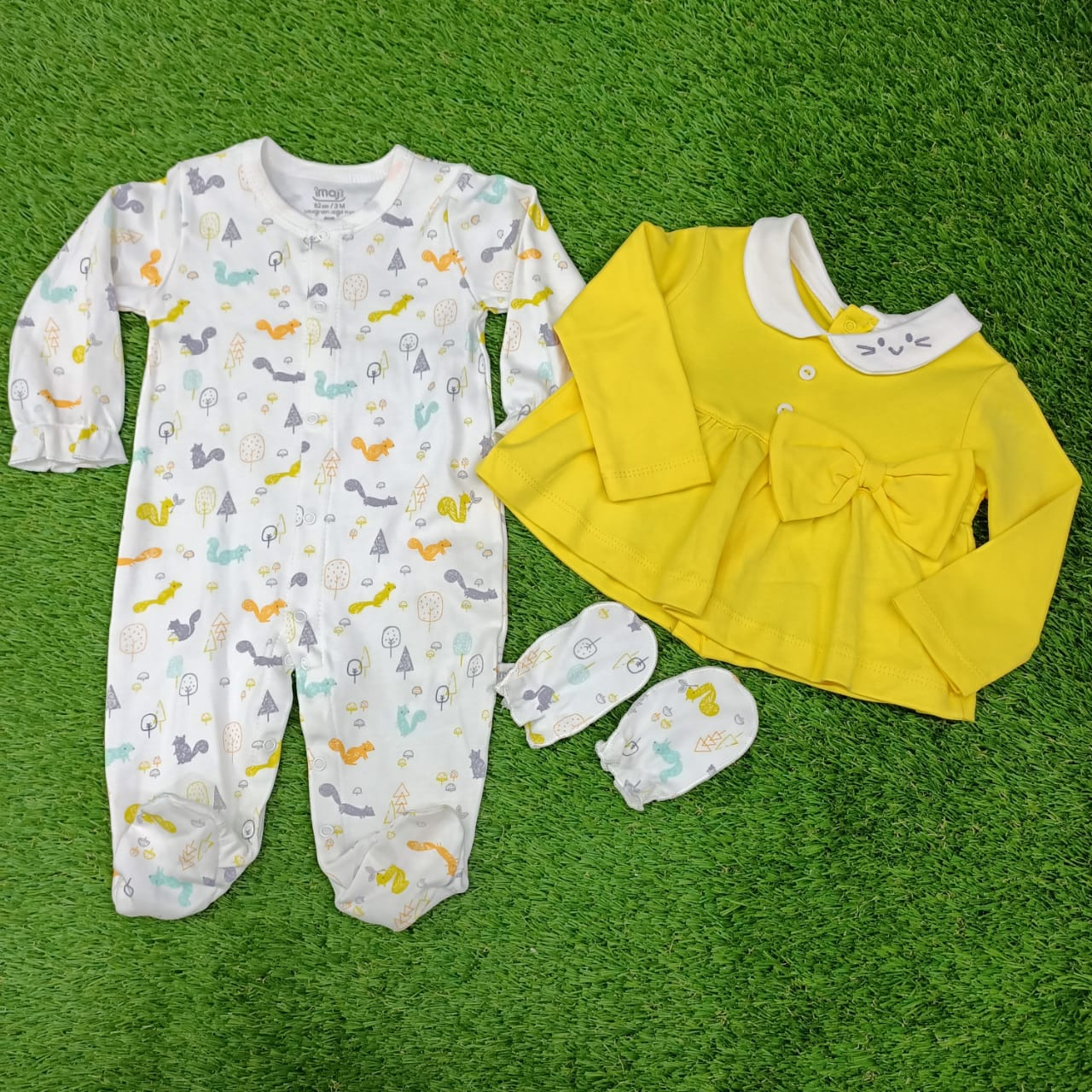 Baby Girl Gift Set – 3PCS Cotton Outfit with Squirrel Design (3–6 Months)