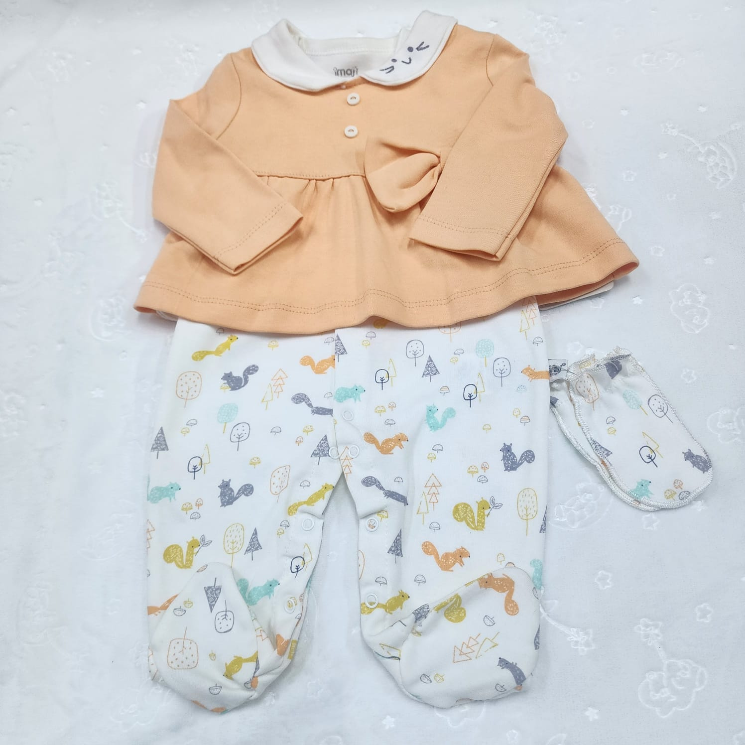 Baby Girl Gift Set – 3PCS Cotton Outfit with Squirrel Design (3–6 Months)