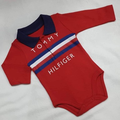 Tommy Hilfiger Baby Red Polo Bodysuit Long Sleeve (6–12M)