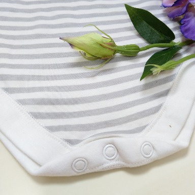 Grey White Striped Baby Bodysuit Short Sleeve Cotton (9–12M)