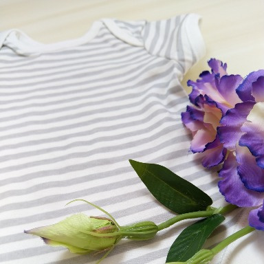 Grey White Striped Baby Bodysuit Short Sleeve Cotton (9–12M)