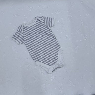 Grey White Striped Baby Bodysuit Short Sleeve Cotton (9–12M)