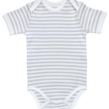 Grey White Striped Baby Bodysuit Short Sleeve Cotton (9–12M)