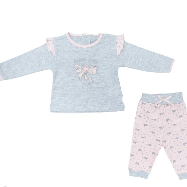 Cocopoco Bow Detailed Baby Girl 2-Piece Set – Gray Top & Pink Pants (0–12 Months)
