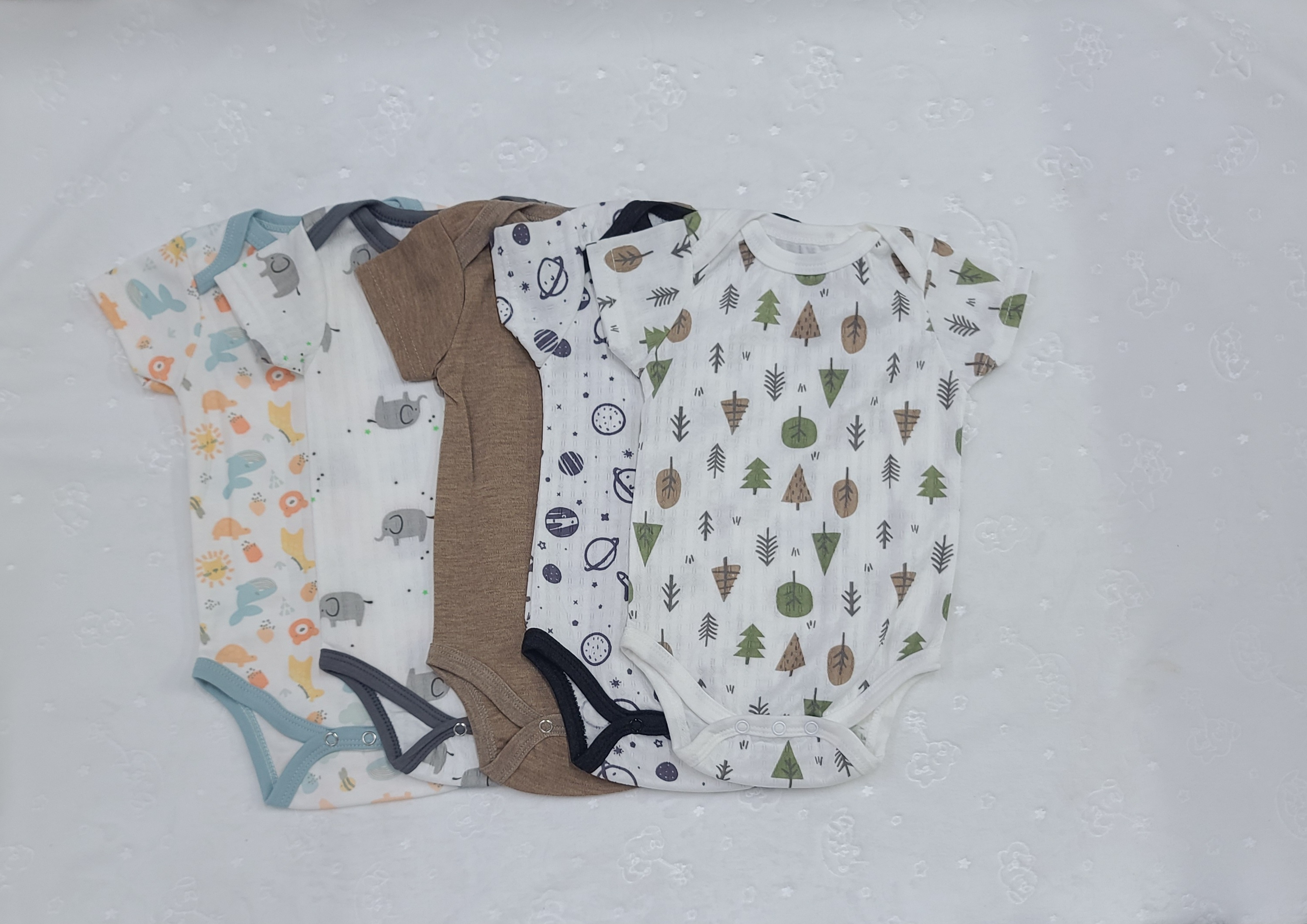 5-Piece Baby Boys Bodysuit Set (6–9 Months) | Soft Cotton Onesies