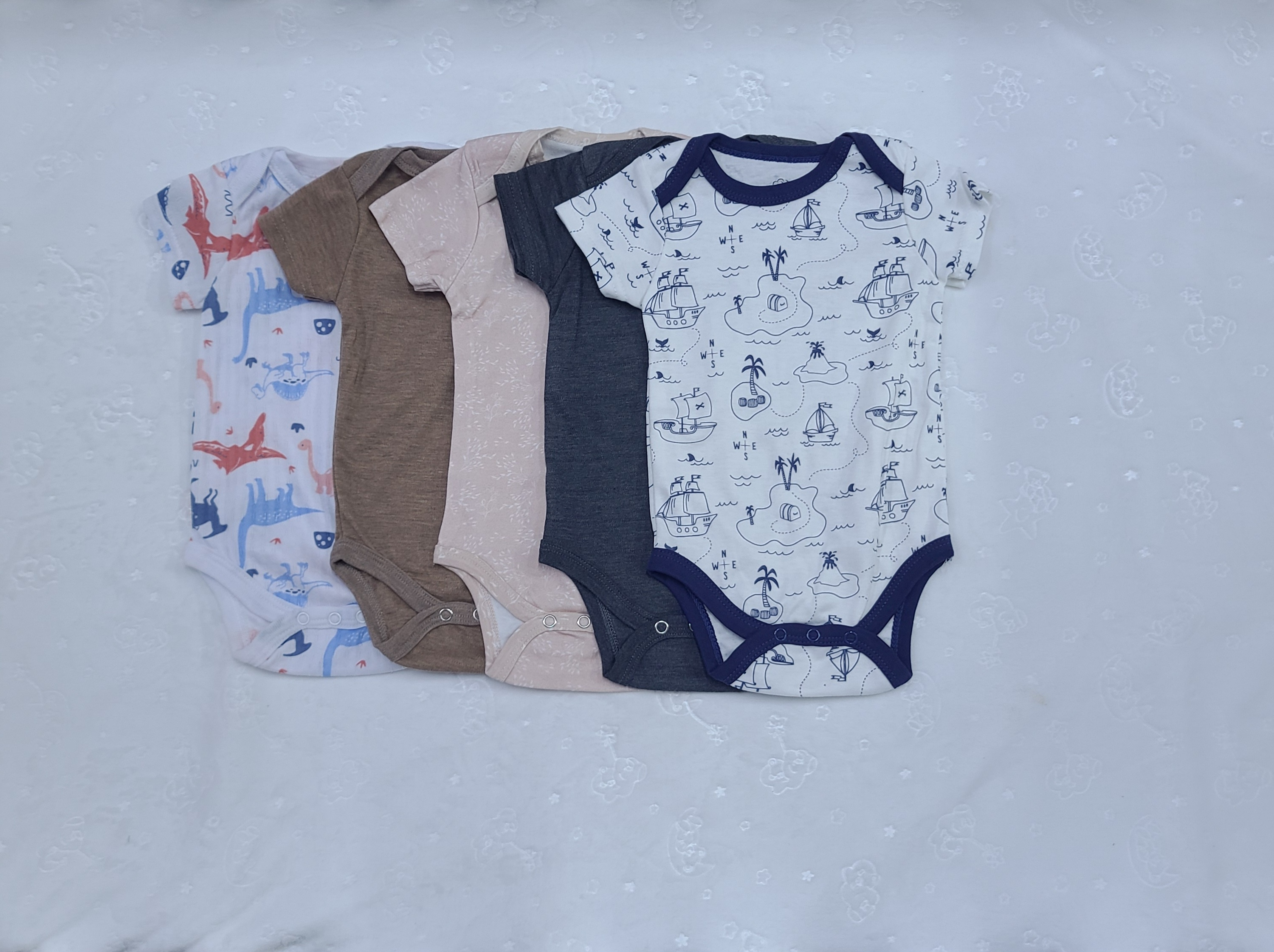 5-Piece Baby Boys Bodysuit Set (6–9 Months) | Soft Cotton Onesies
