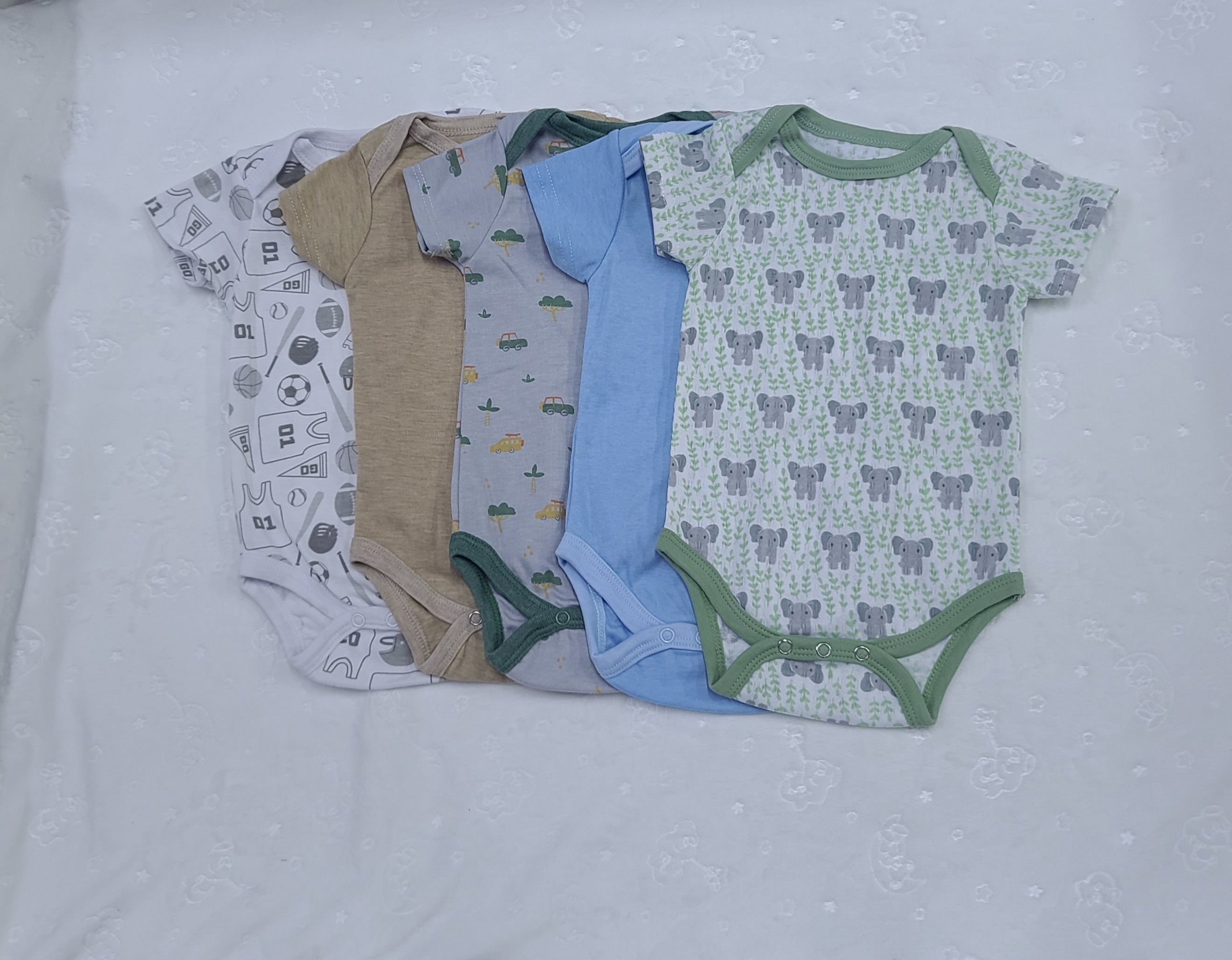 5-Piece Baby Boys Bodysuit Set (6–9 Months) | Soft Cotton Onesies