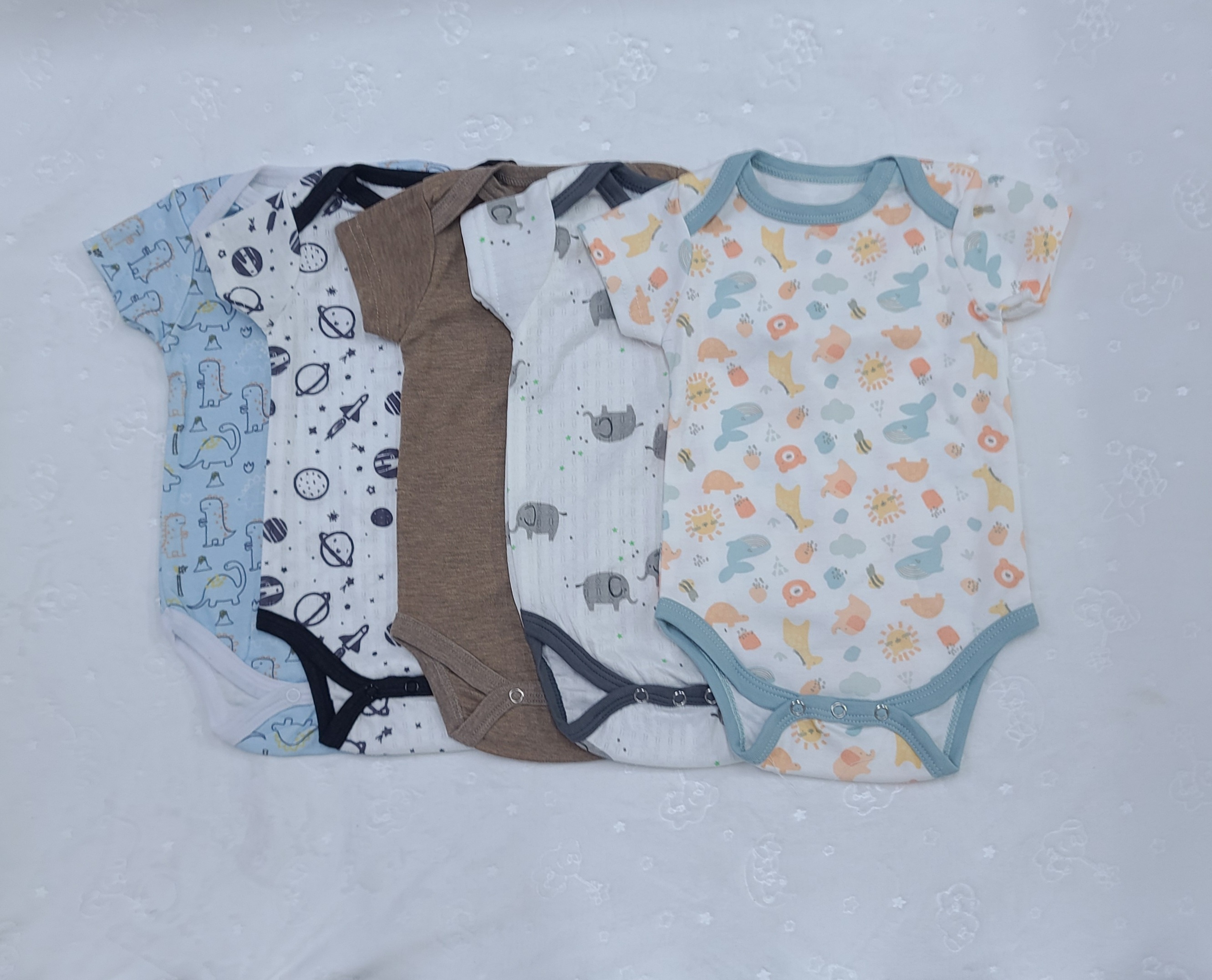 5-Piece Baby Boys Bodysuit Set (6–9 Months) | Soft Cotton Onesies