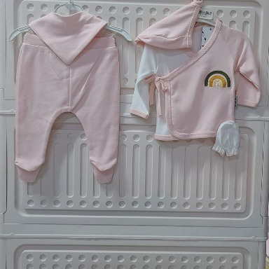 Miona Newborn 5-Piece Rainbow Print Baby Receiving Set – Pink Cotton (0–3 Months)