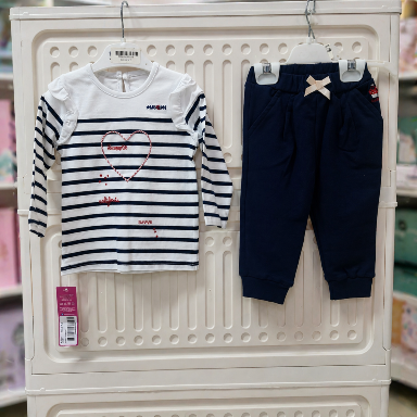 Navy & White Striped Baby Girl Outfit with Joggers (2-Piece Set) – 9–12 Months