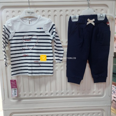 Navy & White Striped Baby Girl Outfit with Joggers (2-Piece Set) – 9–12 Months