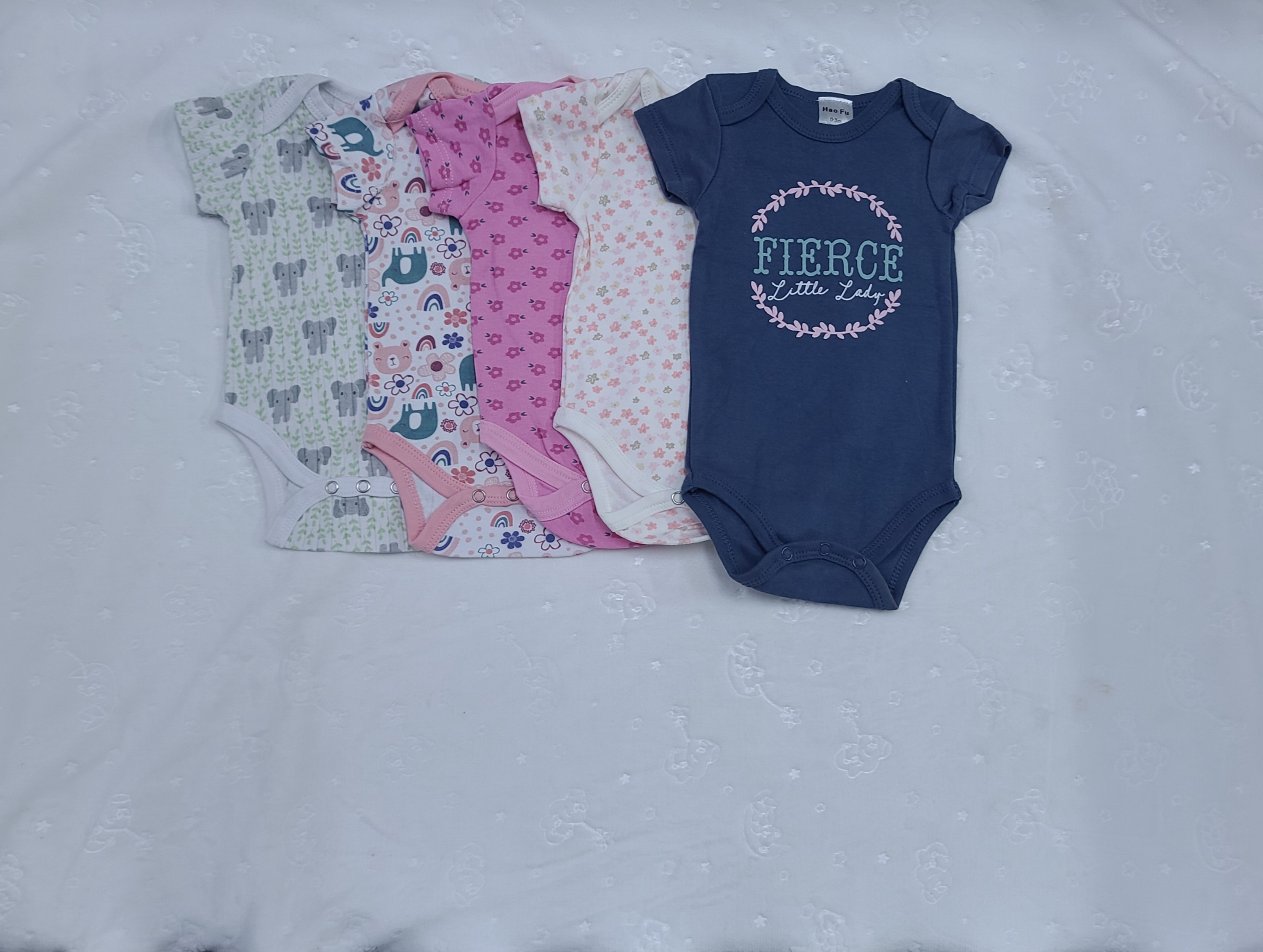 5 Piece Baby Girl Bodysuit Set Cotton (0–3M)
