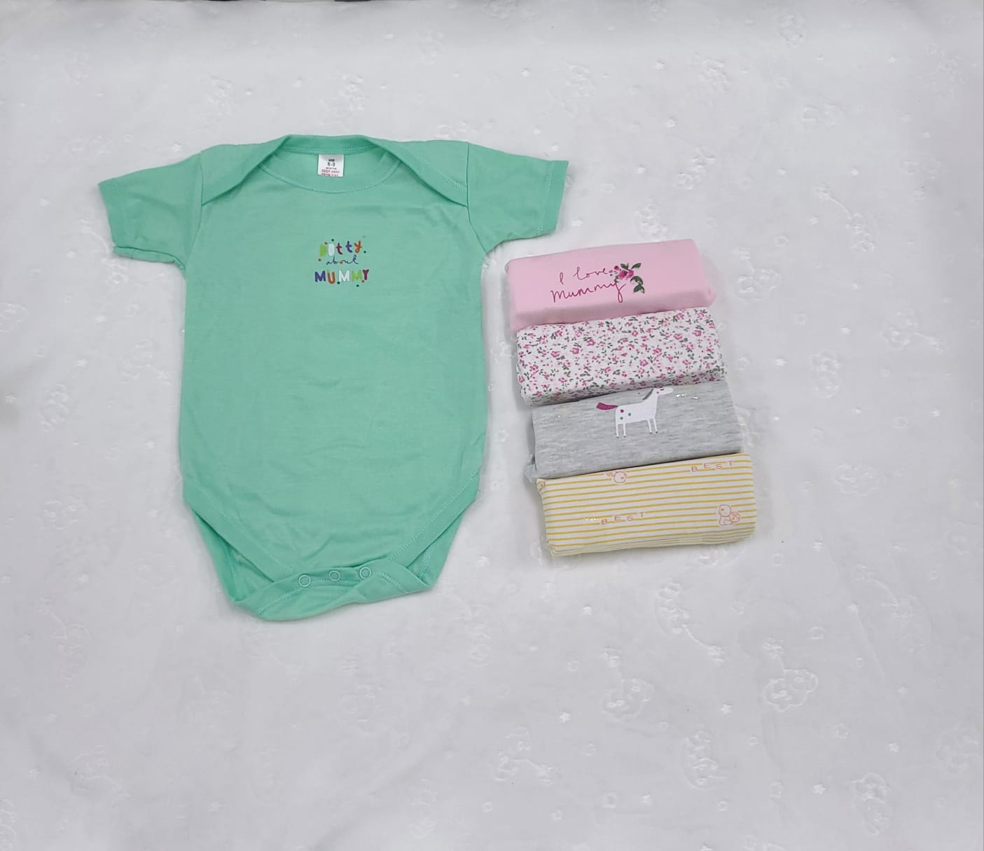 5 Piece Baby Girl and Boy Body suit Set Cotton (6–9 Months)