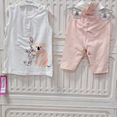 Bebepan Baby Girl Koala Cotton Set – White Top & Pink Leggings (3–12 Months)