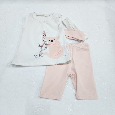 Bebepan Baby Girl Koala Cotton Set – White Top & Pink Leggings (3–12 Months)
