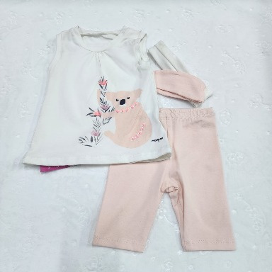 Bebepan Baby Girl Koala Cotton Set – White Top & Pink Leggings (3–12 Months)