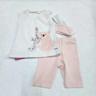 Bebepan Baby Girl Koala Cotton Set – White Top & Pink Leggings (3–12 Months)