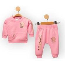 Luxury Pink Baby Tracksuit Set – Gold Motif Design (9–12 Months)