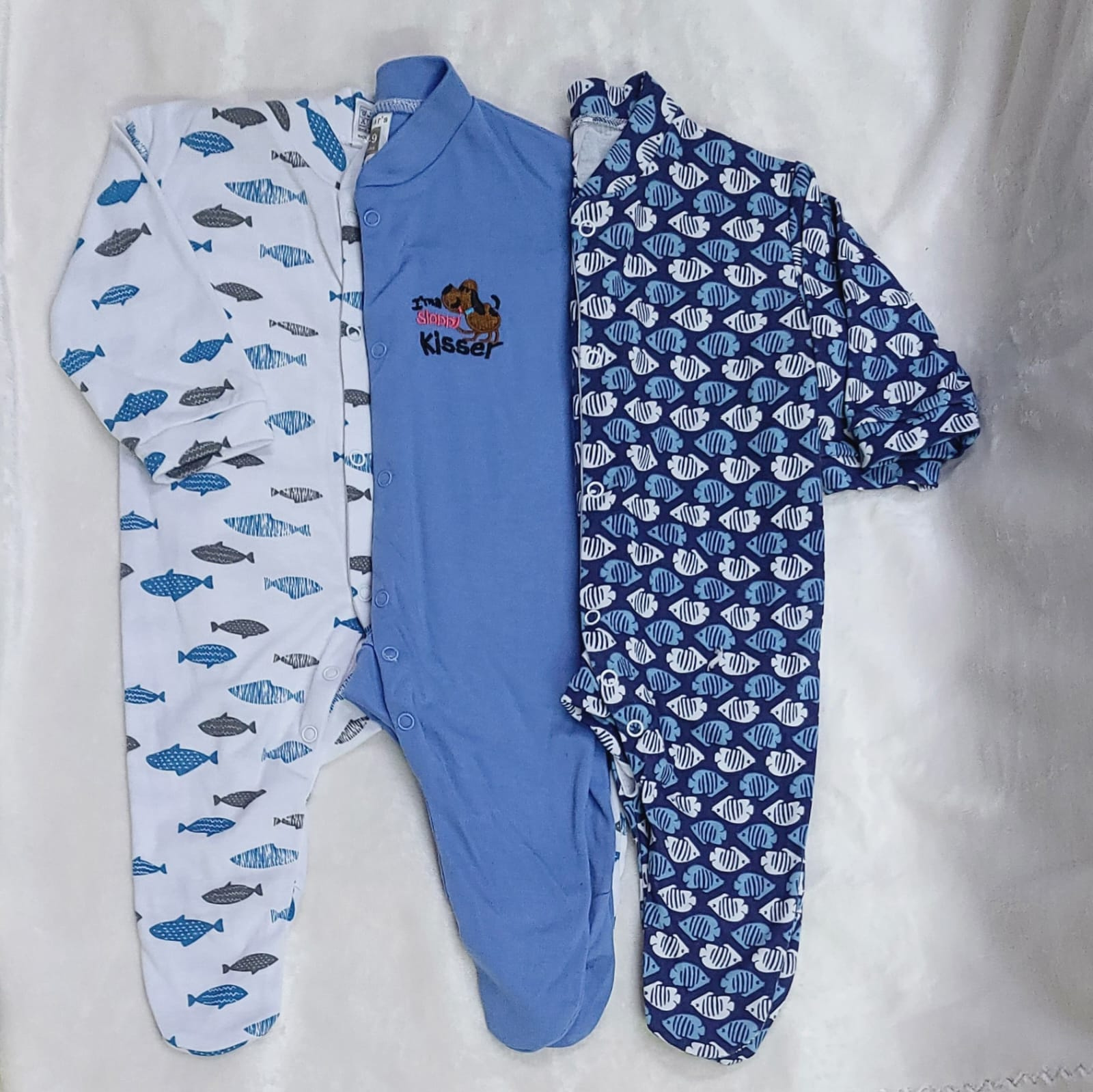 3pcs Baby Sleepsuit Romper Cotton Footed. Available in 0–3M and 3–6M.