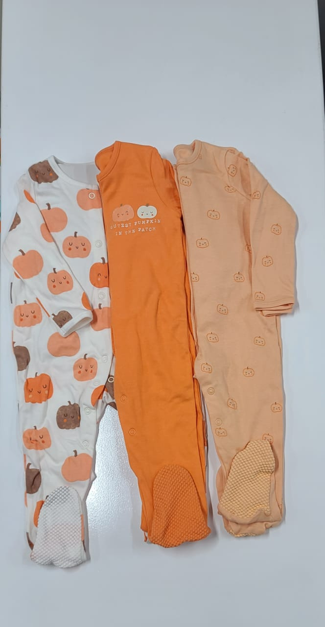 3pcs Baby Sleepsuit Romper Cotton Footed (9–12M)