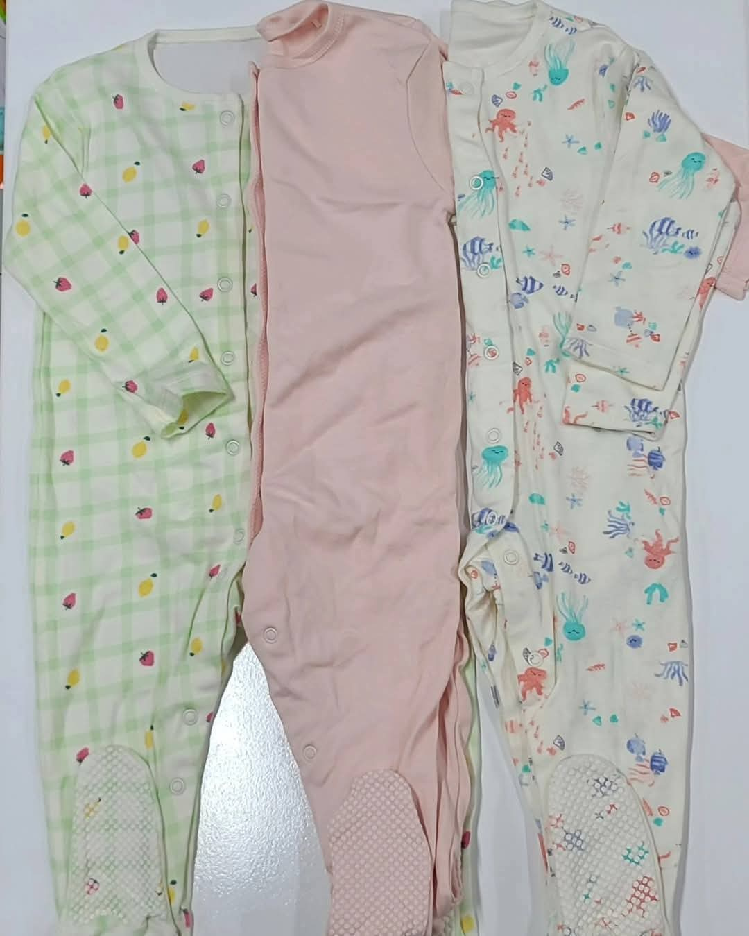 3pcs Baby Sleepsuit Romper Cotton Footed (9–12M)