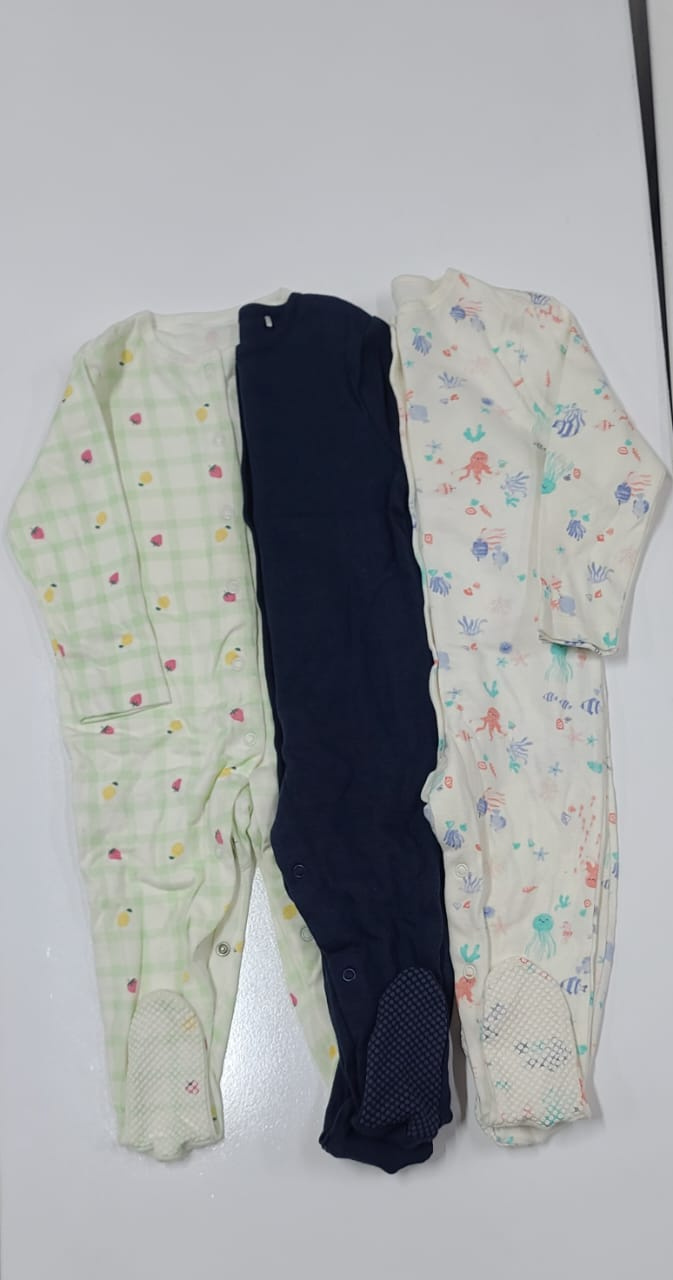 3pcs Baby Sleepsuit Romper Cotton Footed (9–12 Months)