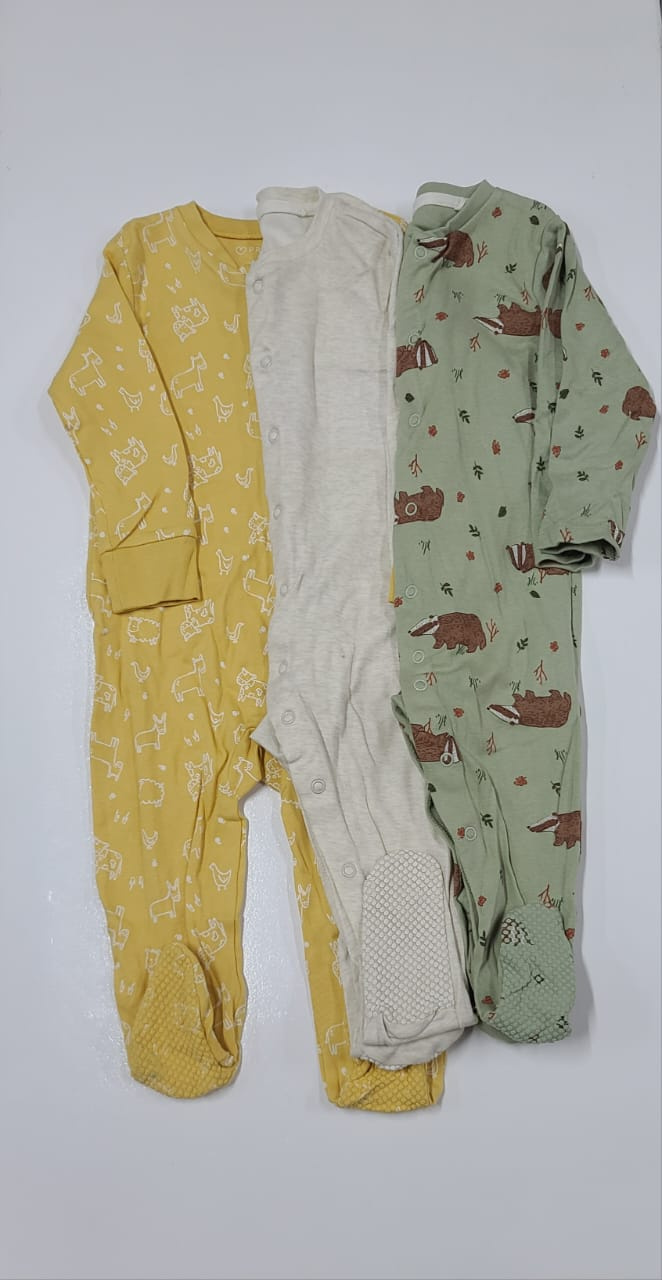 3pcs Baby Sleepsuit Romper Cotton Footed (9–12 Months)