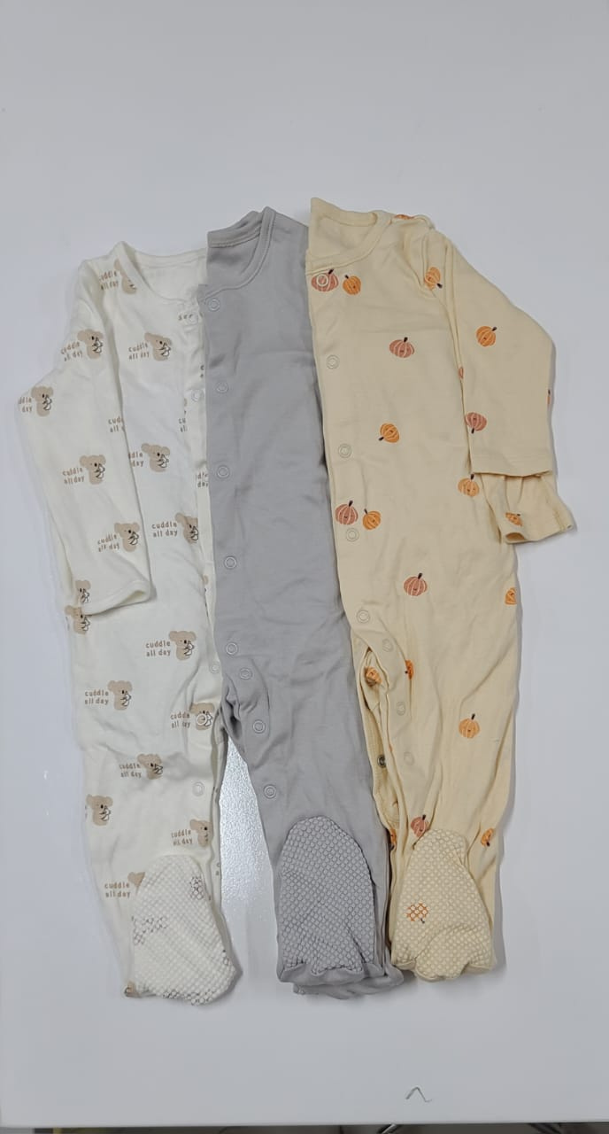 3pcs Baby Sleepsuit Romper Cotton Footed (9–12 Months)