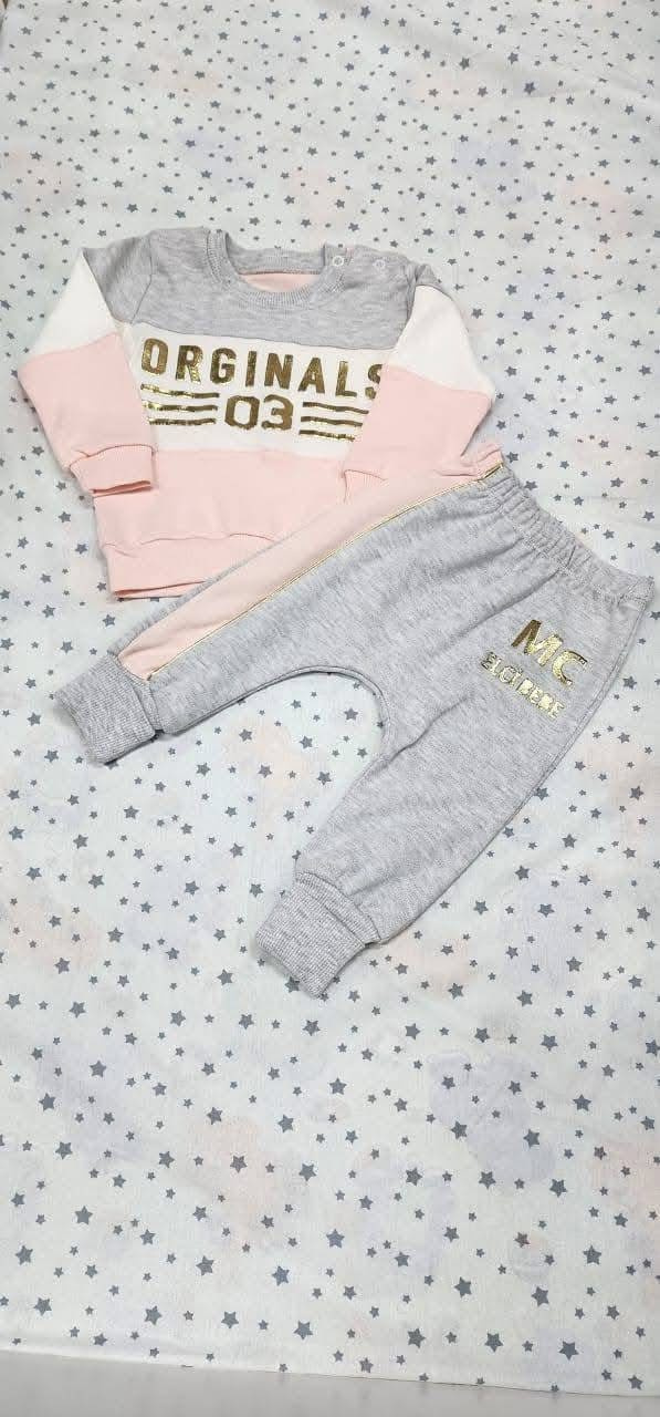 Elçi Baby Originals Baby Girl “Originals 03” Tracksuit Set – 2 Piece Cotton Outfit (Peach/Pink)