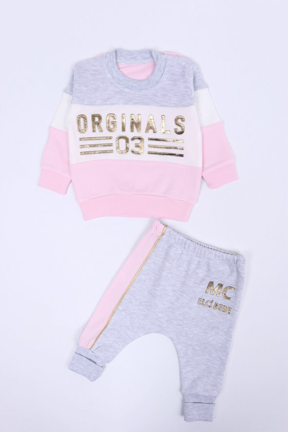 Elçi Baby Originals Baby Girl “Originals 03” Tracksuit Set – 2 Piece Cotton Outfit (Peach/Pink)