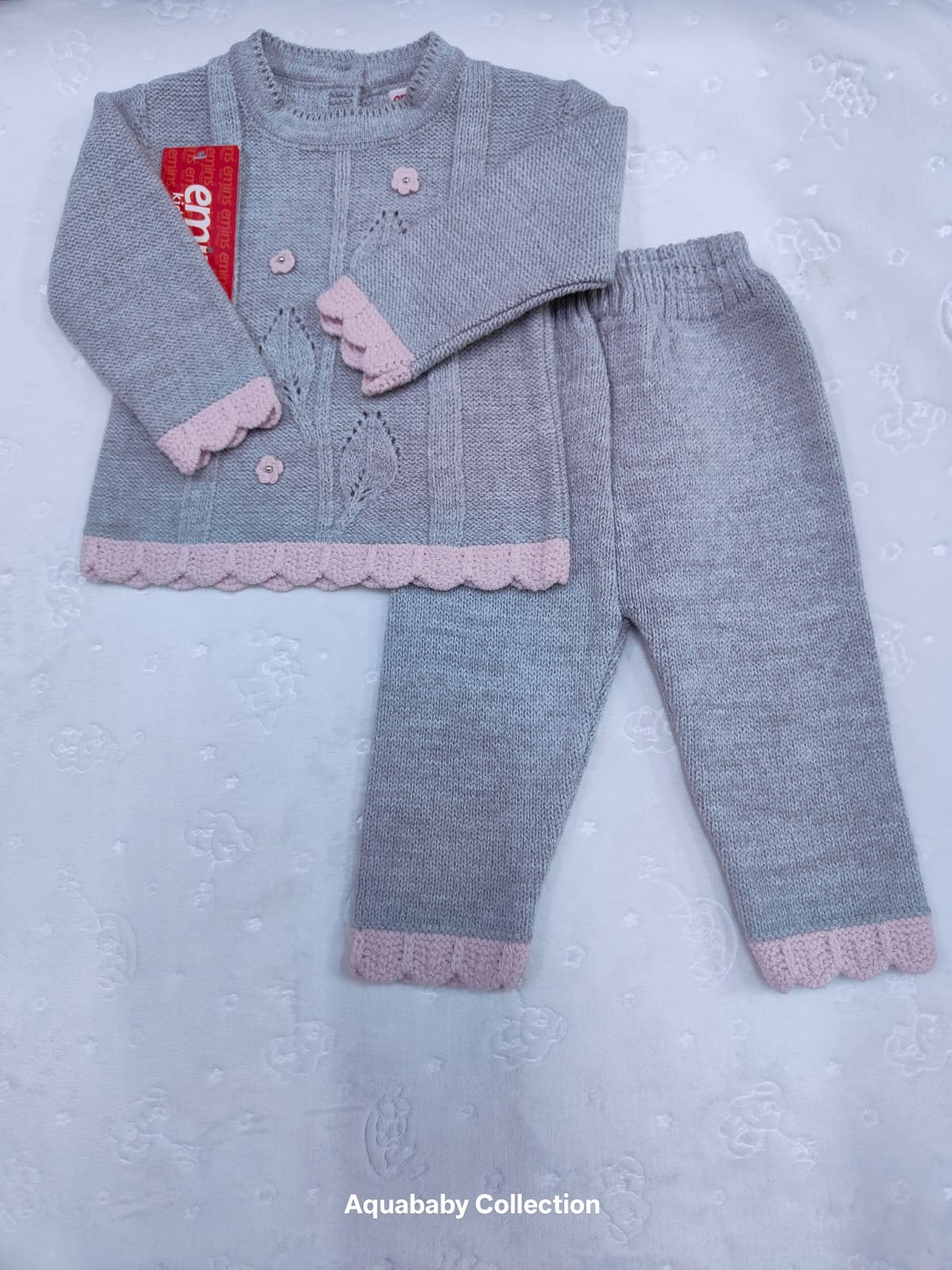 Grey & Pink Knitted Baby Set (2-Piece) – 3–6 Months