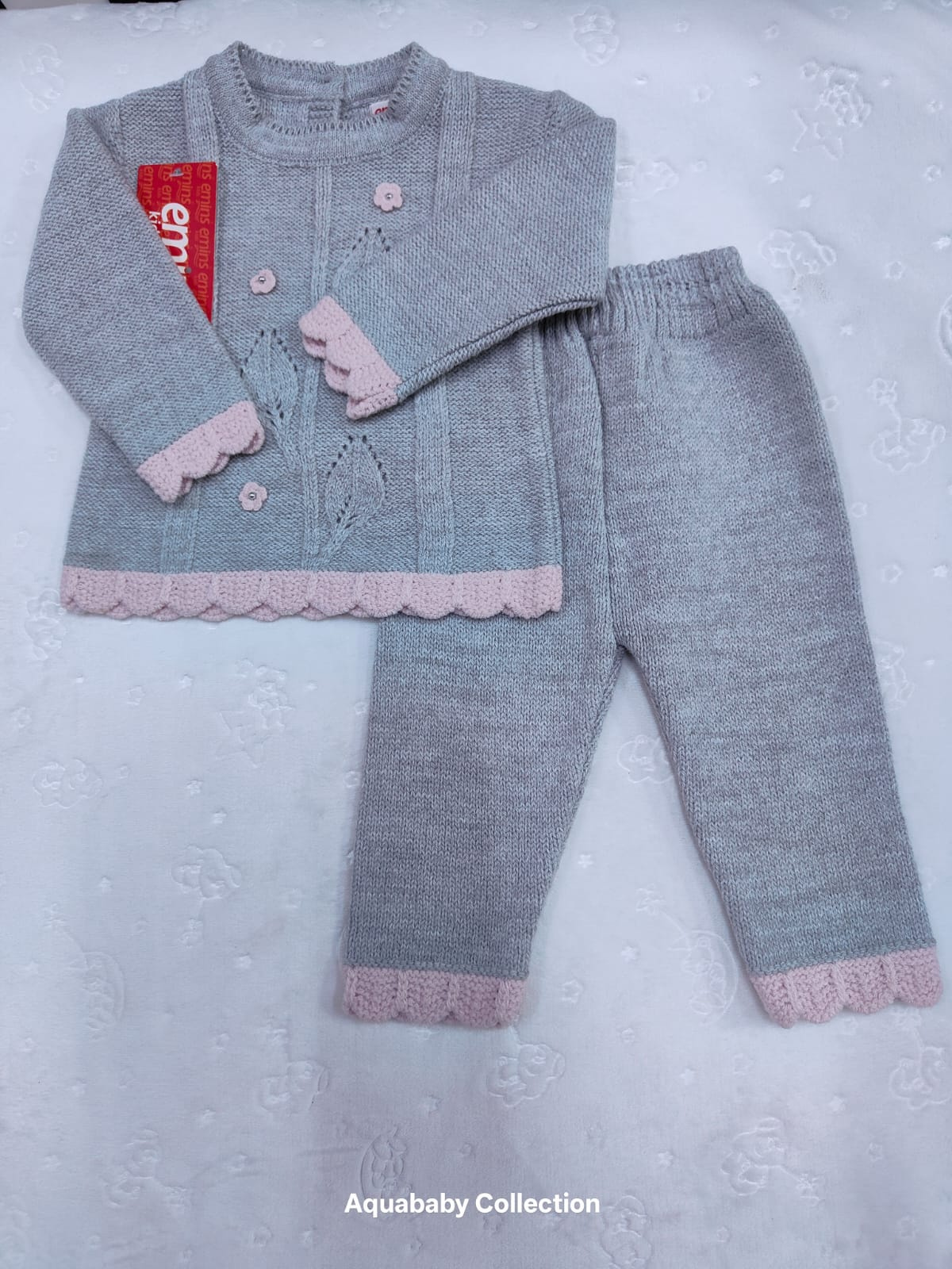 Grey & Pink Knitted Baby Set (2-Piece) – 3–6 Months