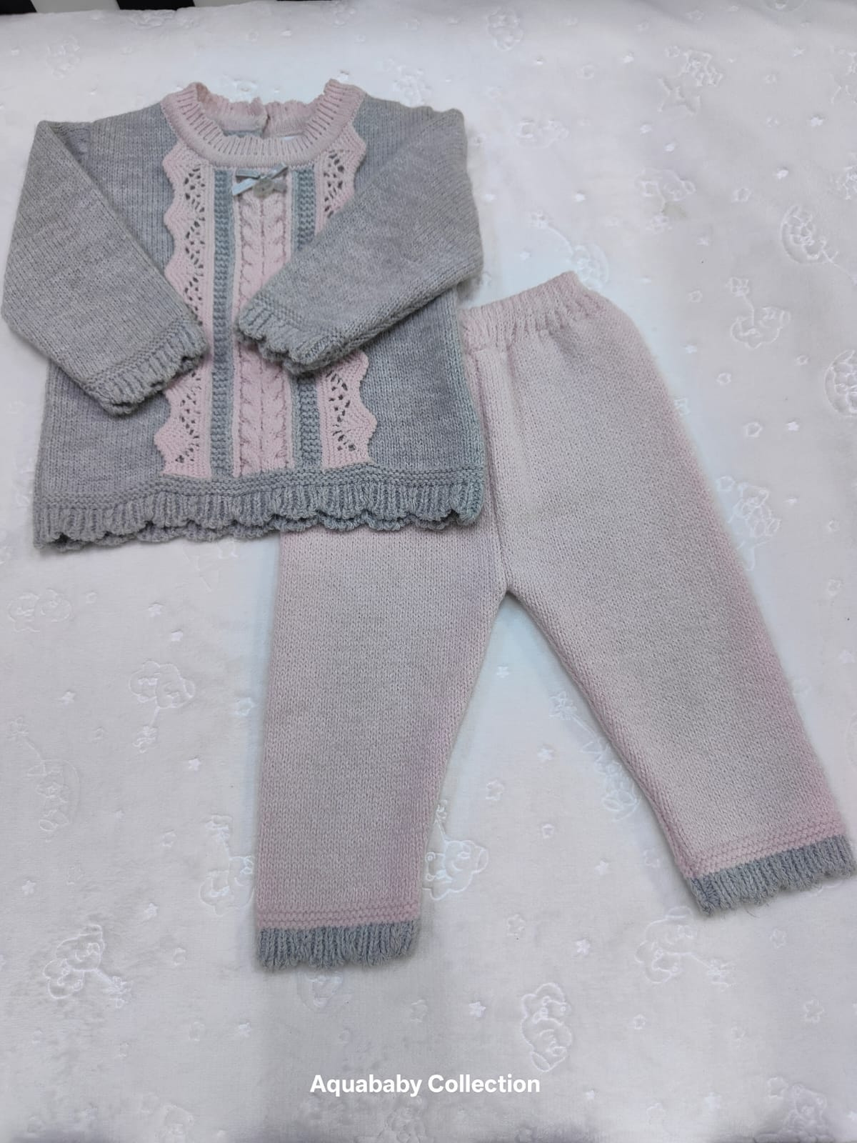 Grey & Pink Knitted Baby Set (2-Piece) – Size 3–6 Months