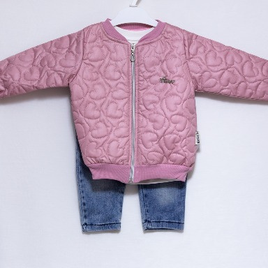 Baby Girl Pink & Red Heart Quilted Jacket with Denim Jeans Set (3–12 Months)