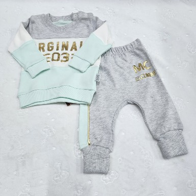 Baby Unisex 2-Piece Color-Block Tracksuit Set – Grey, Yellow & White (0–3 Months)