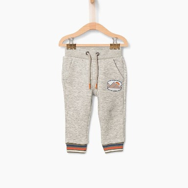 Baby Grey 2-Piece Tracksuit Set with Striped Cuffs & Mountain Print (3–6 Months)