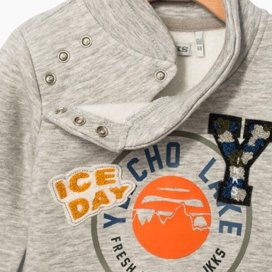 Baby Grey 2-Piece Tracksuit Set with Striped Cuffs & Mountain Print (3–6 Months)