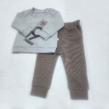 Baby Boy Urban Jungle Sweatshirt & Waffle Jogger Set (Grey & Brown) – 0-3 Months