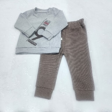 Baby Boy Urban Jungle Sweatshirt & Waffle Jogger Set (Grey & Brown) – 0-3 Months