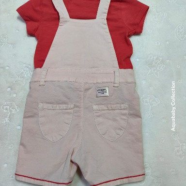 Ecru Dungaree & Red T-Shirt Baby Set (2-Piece)