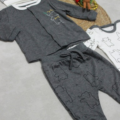 Charcoal Elephant Print Baby 2-Piece Set (6M–2Y) | Long Sleeve Top & Jogger Pants