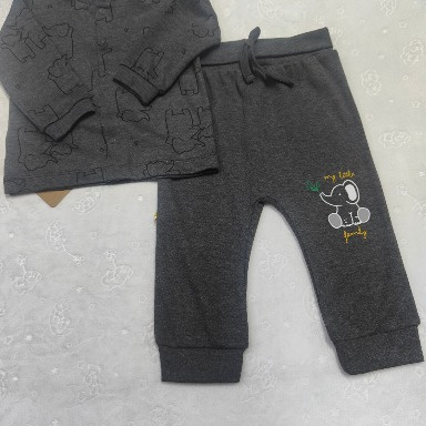 Charcoal Elephant Print Baby 2-Piece Set (6M–2Y) | Long Sleeve Top & Jogger Pants