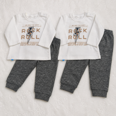 Rock & Roll Baby Boy 2-Piece Set – Ecru Top & Grey Joggers (3–24 Months)
