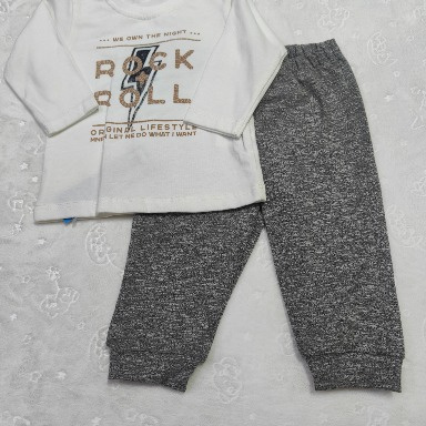Rock & Roll Baby Boy 2-Piece Set – Ecru Top & Grey Joggers (3–24 Months)