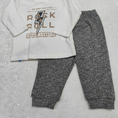 Rock & Roll Baby Boy 2-Piece Set – Ecru Top & Grey Joggers (3–24 Months)