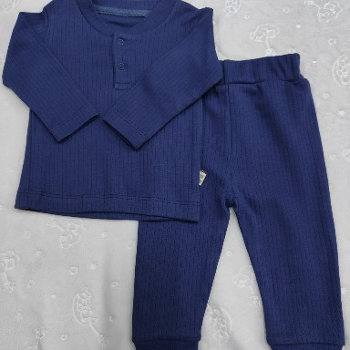 Baby Ribbed Henley Lounge Set – Navy Blue (3–6 Months)