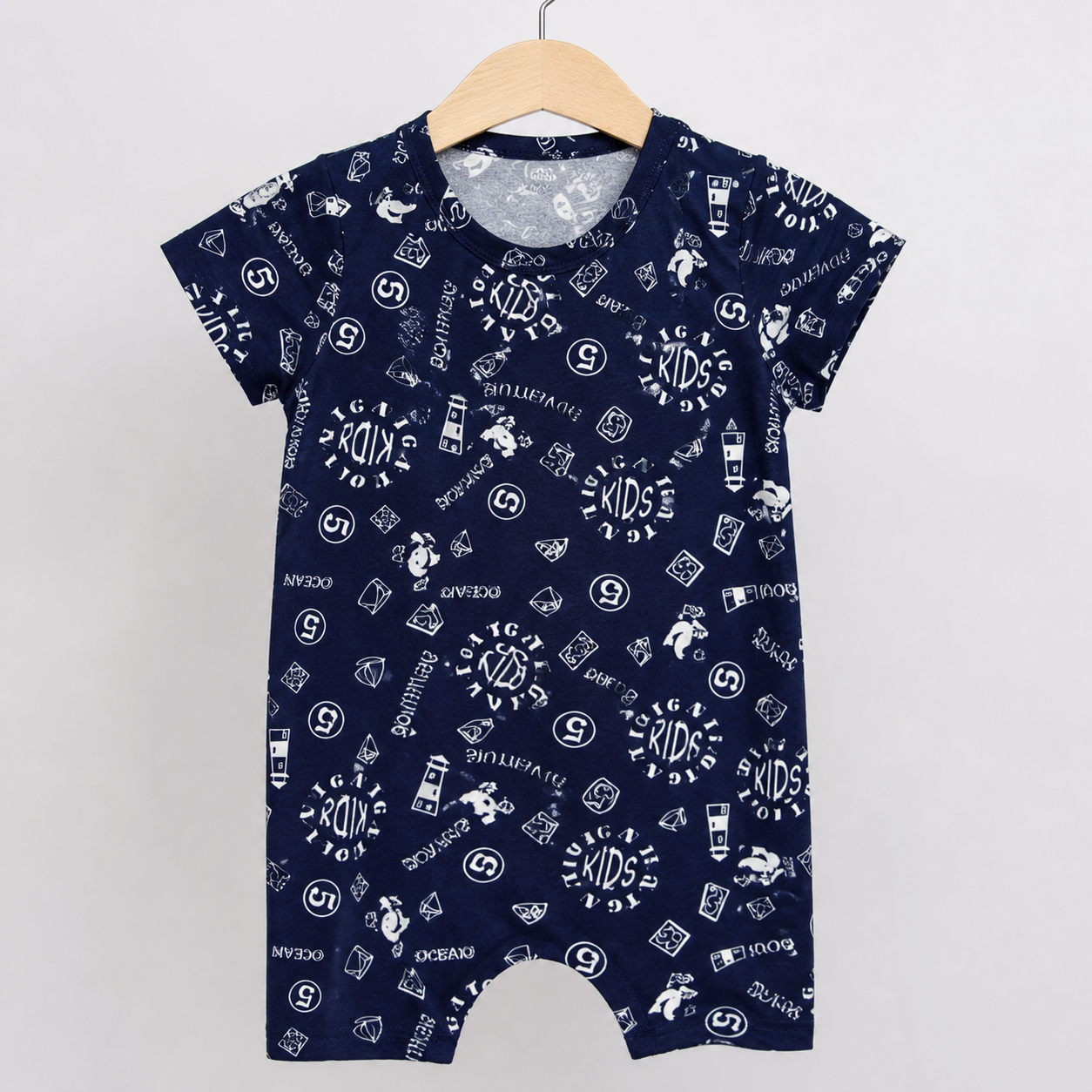 Baby’lou Nautical Baby Romper 0–3 Months – Navy Blue Adventure Print Bodysuit