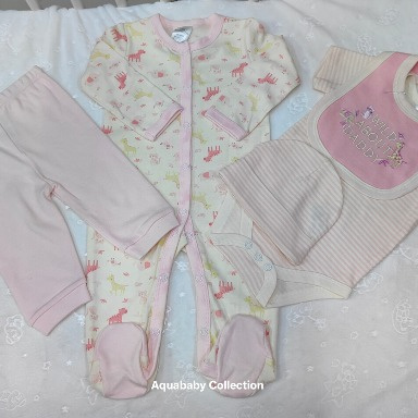 Aquababy Baby Girl Layette Set 3–6 Months | 4-Piece Safari Outfit Set