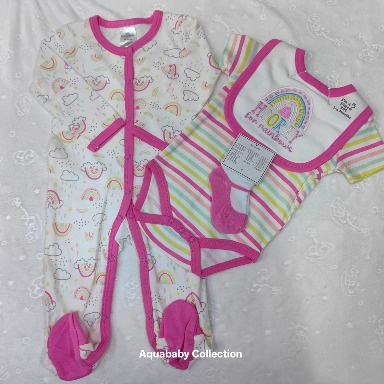 Rainbow Baby Girl Layette Gift Set – 4-Piece Cotton Newborn Outfit with Sleepsuit, Bodysuit & Bib